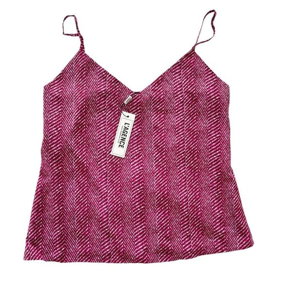 L'Agence Jane Sz XS Red Chevron Pattern 100% Silk V Neck Tank Top NWT - Picture 7 of 8